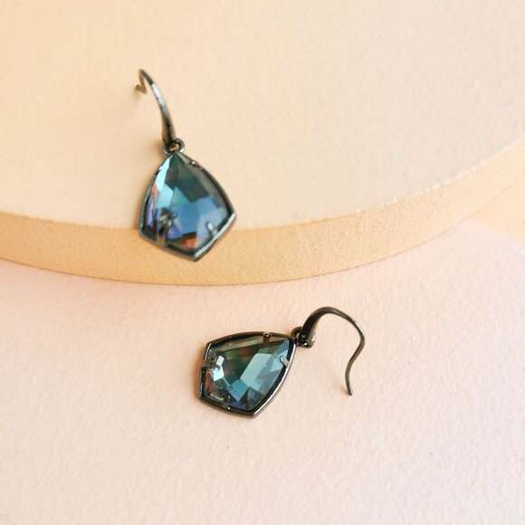 Alicia Bonnie - Miley Light Gray Dichroic Glass Gunmetal Black Drop Earrings - N - Picture 2 of 4